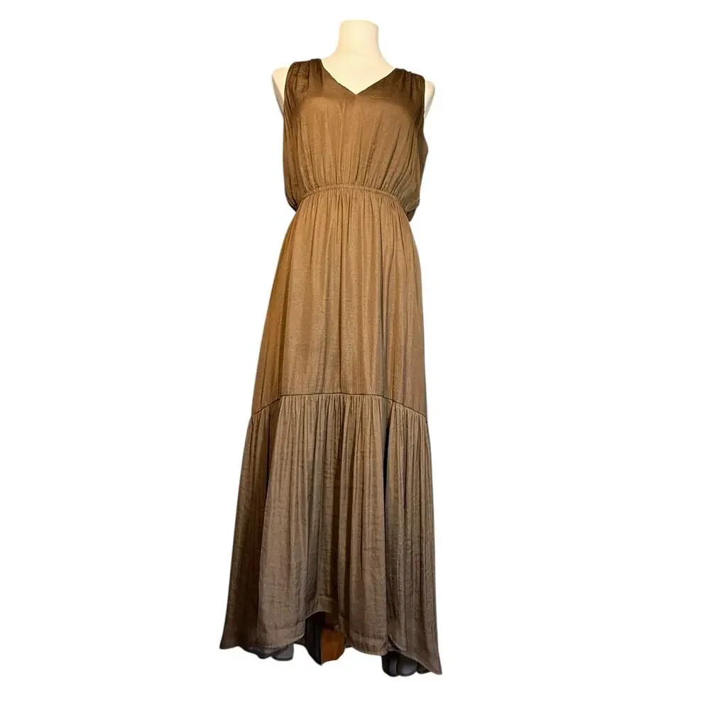 Banana Republic Satin Ruched Maxi Dress Brown Size Small
